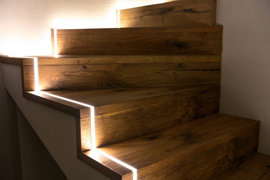 Staircase at Home Illuminated with LED Strip Lights