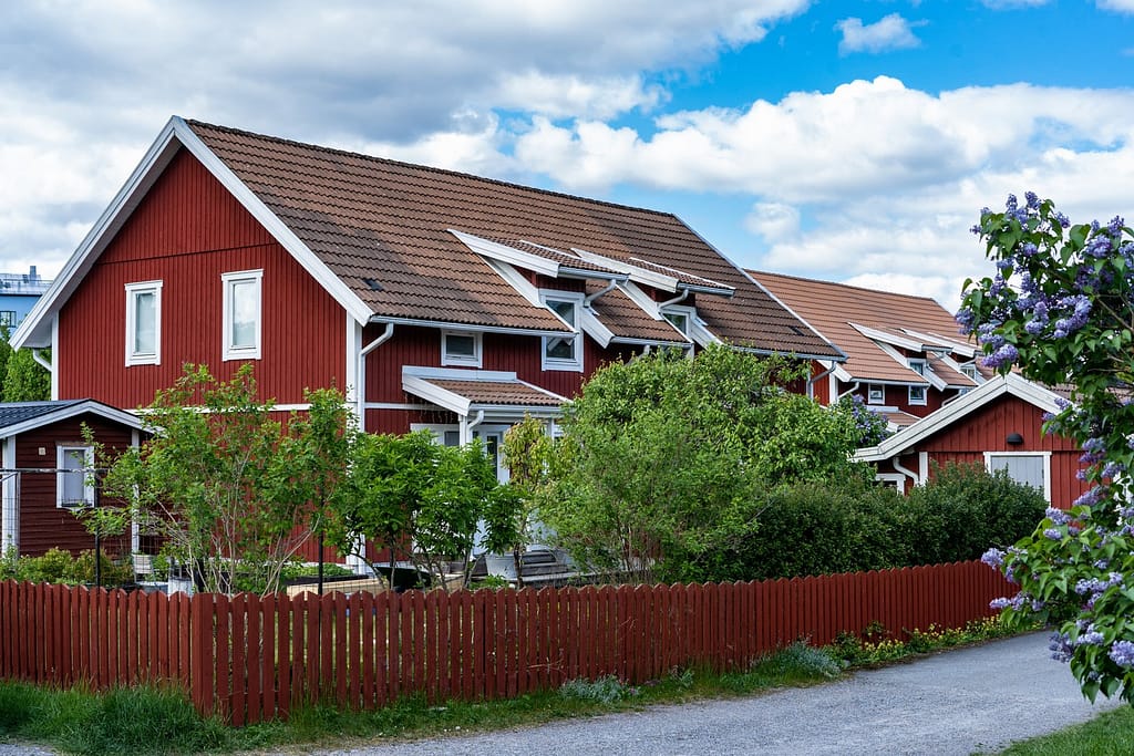 Beautiful old red rustic exterior Swedish house