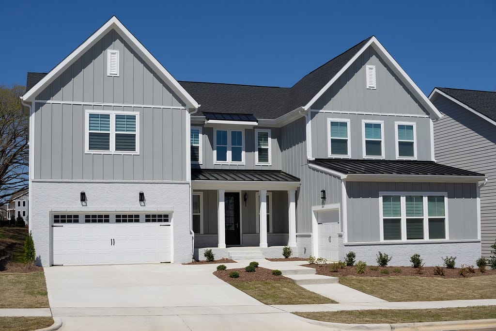 New large house with exterior grey paint